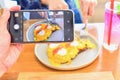 Hand Using Smartphone to Take Food Photography