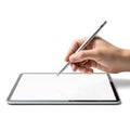 Hand using stylus on digital tablet screen Royalty Free Stock Photo