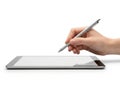 Hand using stylus on digital tablet screen Royalty Free Stock Photo