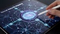 Hand Using Stylus on Tablet Showing Neural Network Mapping of Artificial Intelligence Brain Royalty Free Stock Photo