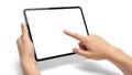 Hand using tablet computer isolated on white background Royalty Free Stock Photo