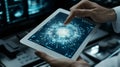 Hand Using Tablet Device to Explore Data Visualization Concepts