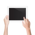 Hand using tablet isolated white clipping path