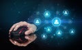 Hand using mouse with human networking concept Royalty Free Stock Photo