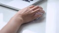 Hand using wireless mouse with laptop, personal computer use for office work Royalty Free Stock Photo