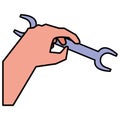 Hand using wrench key tool icon Royalty Free Stock Photo