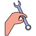 Hand using wrench key tool icon Royalty Free Stock Photo