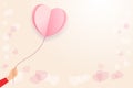 Hand with Valentine paper heart balloon flying Royalty Free Stock Photo