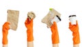 Hand of volunteer in yellow rubber gloves holding recyclable waste- volunteer Royalty Free Stock Photo