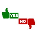 Hand voting with Yes and No. Thumb up and down red and green icon.