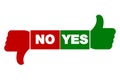 Hand voting with Yes and No. Thumb up and down red and green icon.