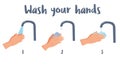 Hand wash, Clean hands on. Sign and symbols on trendy design. Coronavirus COVID-19 outbreak concept, how to protect yourself hand