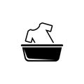 Hand Wash Clothes in Basin, Washing a T-shirt. Flat Vector Icon illustration. Simple black symbol on white background. Hand Wash Royalty Free Stock Photo