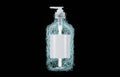 Hand wash dispenser bottle mockup made from soap bubbles isolated on black background. Royalty Free Stock Photo