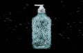 Hand wash dispenser bottle mockup made from soap bubbles isolated on black background. Royalty Free Stock Photo