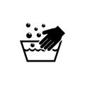 Hand Wash Laundering, Handwash in Basin. Flat Vector Icon illustration. Simple black symbol on white background. Hand Wash in Royalty Free Stock Photo