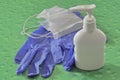 Hand-wash or sanitizer, mask and gloves Royalty Free Stock Photo