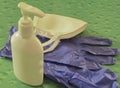 Hand-wash or sanitizer, mask and gloves Royalty Free Stock Photo