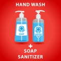 Hand Wash, Soap & Sanitizer, Bottles isolated with pump