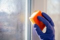 Hand washes window. Cleaning Service Royalty Free Stock Photo