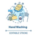 Hand washing concept icon. Sanitary and safety. Rinsing with water. Cleaning with soap. Hygiene idea thin line Royalty Free Stock Photo