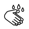 Hand washing. Human hands under dripping water. Simple black and white outline icon. Flat vector illustration. Isolated Royalty Free Stock Photo