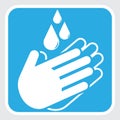 Hand washing icon. Hands with water drops symbol.