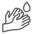 Hand washing line icon. Hygiene protection outline style pictogram on white background. Wash disinfect sanitize