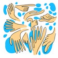 Hands with water set. Wash hands. Vector illustration Royalty Free Stock Photo