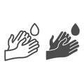 Hand washing line and solid icon. Hygiene protection outline style pictogram on white background. Wash disinfect