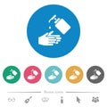 Hand washing with liquid soap flat round icons