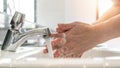 Hand washing rubbing with antibacteria liquid soap for disinfection, covid-19 protection, corona virus prevention and hygiene Royalty Free Stock Photo