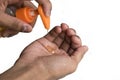 Hand washing by sanitizer or hand-wash on a isolated white background Royalty Free Stock Photo