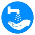 hand washing sign on blue circle isolated white background