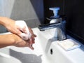 Hand washing soap cleaning health care human asian woman Royalty Free Stock Photo