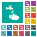 Hand washing square flat multi colored icons