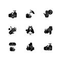 Hand washing steps black glyph icons set on white space