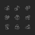 Hand washing steps chalk white icons set on dark background Royalty Free Stock Photo