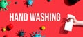 Hand washing theme with spray and viruses