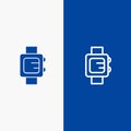 Hand Watch, Clock, School Line and Glyph Solid icon Blue banner Line and Glyph Solid icon Blue banner Royalty Free Stock Photo