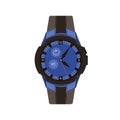 Hand watch design. Men wristwatch with chronograph arrow, quartz dials of time, temperature, speed. Wrist watches with