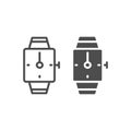 Hand watch line and glyph icon. Square wrist watch vector illustration isolated on white. Bracelet clock outline style