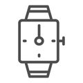 Hand watch line icon. Square wrist watch vector illustration isolated on white. Bracelet clock outline style design