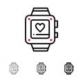 Hand watch, Love, Heart, Wedding Bold and thin black line icon set Royalty Free Stock Photo