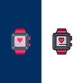 Hand watch, Love, Heart, Wedding  Icons. Flat and Line Filled Icon Set Vector Blue Background Royalty Free Stock Photo