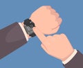 Hand watches. Luxury businessmen items smart gadgets on hand exact vector concept background