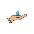 Hand and water drop flat icon. icon to wash hands, save water. Design