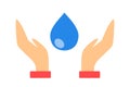 Hand and water drop icon. Save clean water symbol