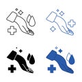 Hand with water drop and medical cross. Wash hands symbol. Antibacterial icons. Skin care sign. Icon set of disease prevention.