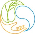 Hand, leaf and water drops, wellness and nature logo